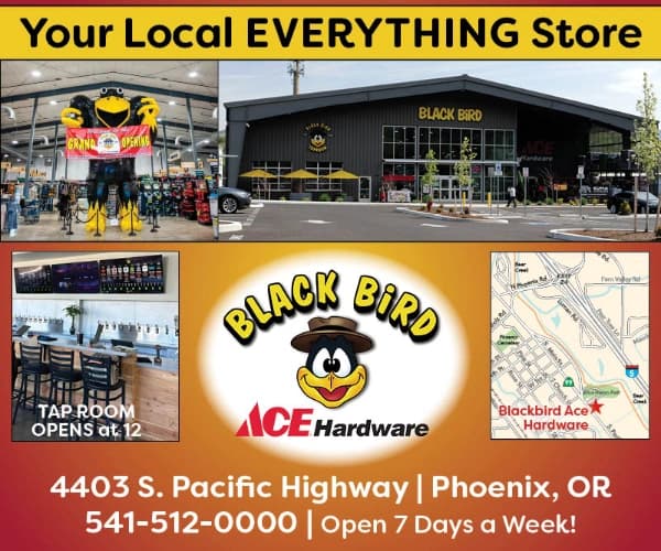Black Bird Ace Hardware ad: “Your Local EVERYTHING Store” and “BLACK BIRD” with store location in Phoenix, OR
